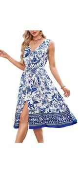BROVAVE Blue & White Floral Midi Dress — Large Tall